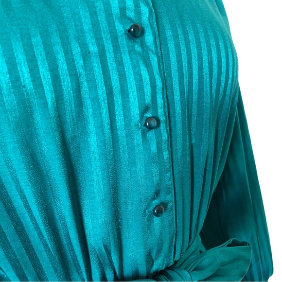 VINTAGE 80s Long Sleeve Secretary Dress | Blue Green Teal | Size 10 Medium - Picture 9 of 9